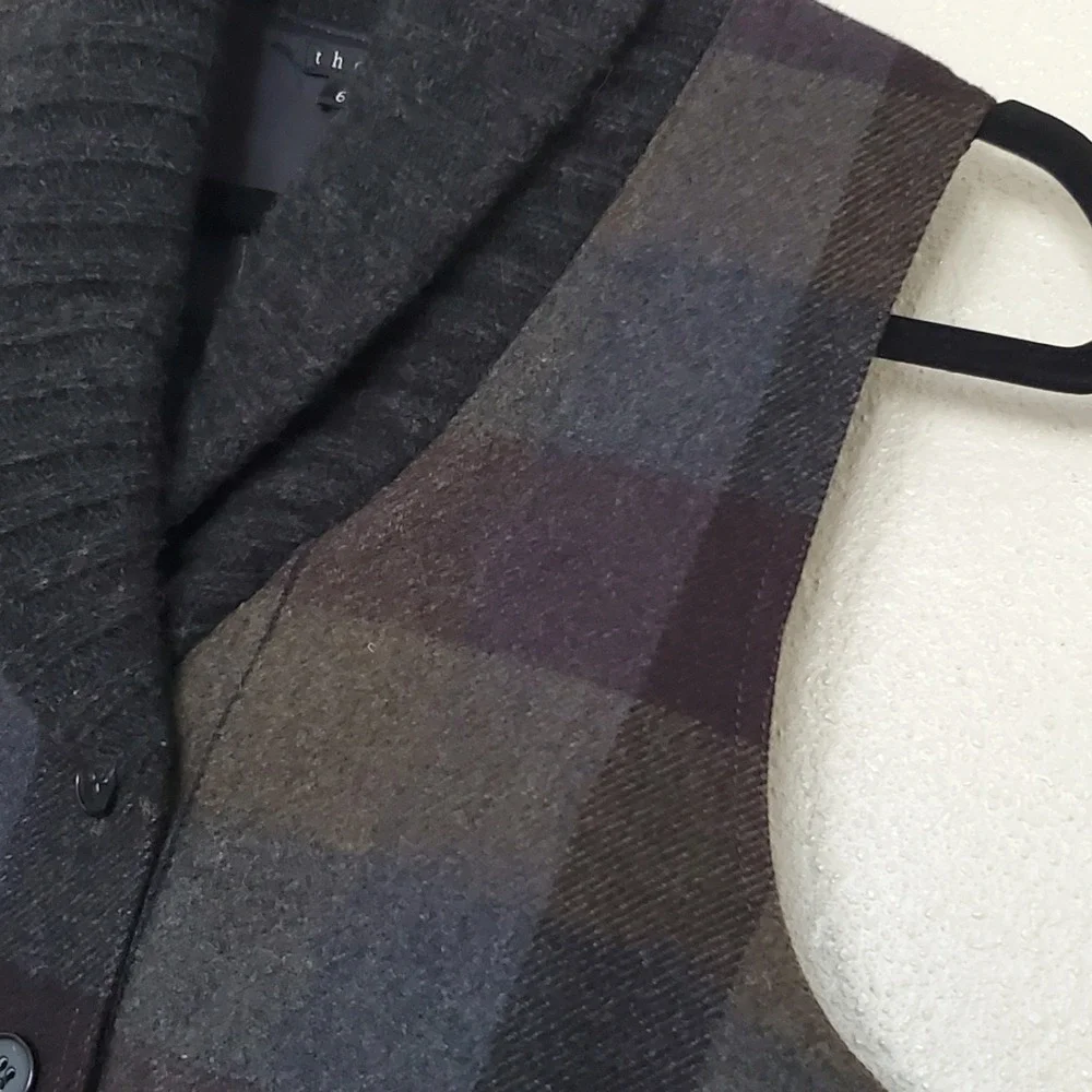 Theory Kellsie Plaid Wool Vest Shawl Collar Brown Blue Grey 91171606 Womens 6 - Picture 7 of 14